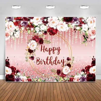 Sensfun Pink Rose Gold Flower Glitter Dot Happy Birthday Backdrop