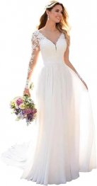 Duduta Custom Women's V-Neck Lace Beach Wedding Dresses for Bride