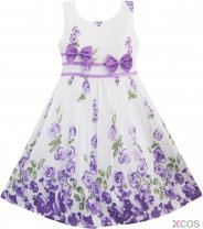 Sunny Fashion Girls Dress Purple Rose Flower Double Bow Tie Party Sundress FGD-81311