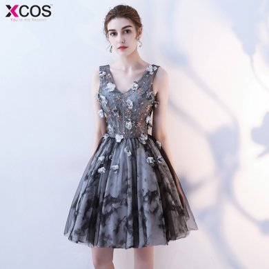 Black Floral Short Prom Dresses 2018 Sexy Backless Lace Up Prom Gown Formal Dress Women Occasion Party Dresses Robe De Soiree