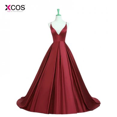 2018 Sexy V neck Spaghetti Straps Burgundy Prom Dresses Criss Cross Back Pleats Long Dress Formal Party Evening Gowns