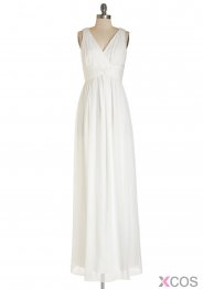 Simple White V Neck Sleeveless Floor Length Chiffon A Line Bridesmaid Dress CHBD-80064