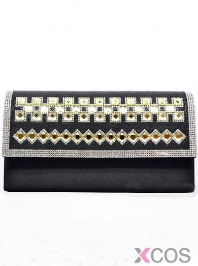 Special Black Rhinestone Satin Evening Handbags/Clutches