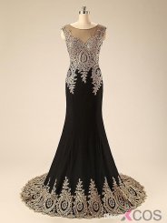 Simple Dress Luxurious Mermaid Black Long Appliques Chiffon Prom Dresses/Evening Dresses CHPD-7162