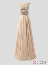 Elegant A-Line Bateau Floor Length Pink Prom/Evening Dress With Beading