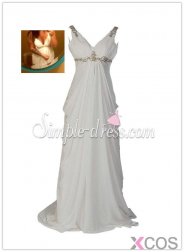 Simple-dress Elegant V-neck Beaded Backless White Chiffon Long Wedding Dress/Bridal Gown CHWD-70768