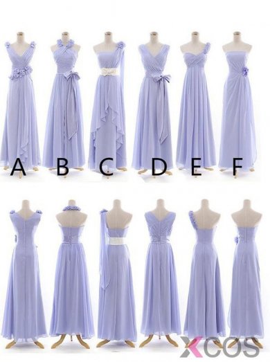 Simple Dress Elegant A-line Lavender Long Chiffon Bridesmaid Gowns Mismatch Bridesmaid Dresses CHBD-7128