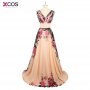 Evening Dresses Stock V Neck Flower Pattern Floral Print Chiffon Evening Dress Gown Party Long Prom dresses 2018