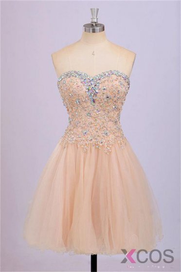 Back Up Lace Beaded Blush Pink Sweetheart Homecoming Dresses