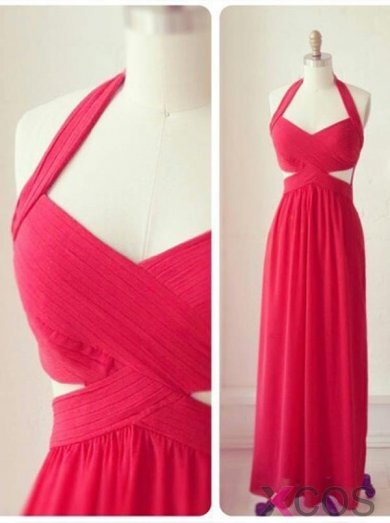 Simple-dress Elegant Halter Long Chiffon Prom Dresses/Bridesmaid Dresses/Evening Dresses CHPD-7647