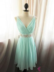 Simple Dress Elegant V-neck Mint Green Beading Short Prom Dresses/Homecoming Dresses/Party Dresses CHPD-7210