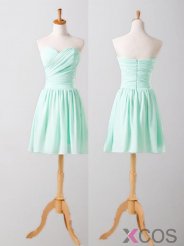 Simple Mint Green Sweetheart Neckline Ruffles A Line Knee Length Chiffon Bridesmaid Dress CHBD-80073