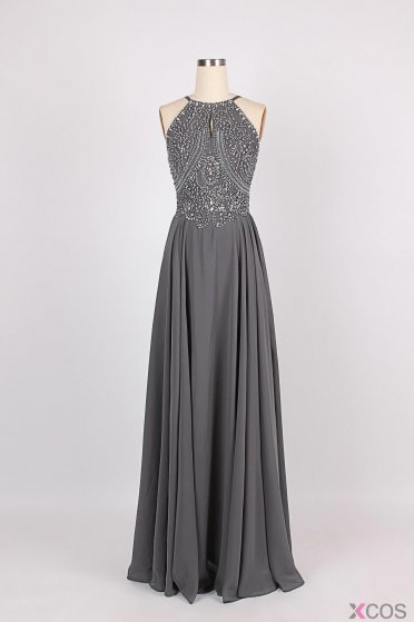 Simple Dress Handmade Scoop Beading Key-hole Long Chiffon Prom Dresses/Evening Dresses CHPD-7039