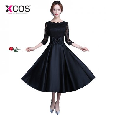 XCOS 2018 Lace New Fashion Black Color Plus Size Robe De Roiree Party Short Evening Dress vestidos de gala