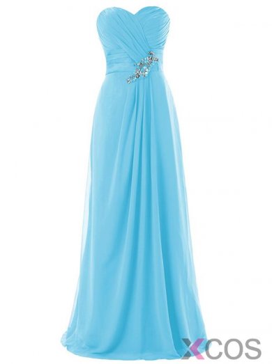 Simple-dress 2015 Elegant A-line Sweetheart Ruched Floor-length Chiffon Beading Bridesmaid Dress CHBD-81196