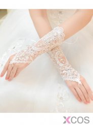 Lace Appliques White Bridal Gloves For Wedding Party