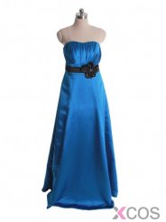 Sexy A-Line Sweetheart Floor-Length Blue Bridesmaid Dress with Flower