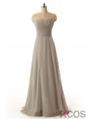 Best Selling Simple Grey Sweetheart Pleats Chiffon A Line Long Bridesmaid Dress CHBD-80061