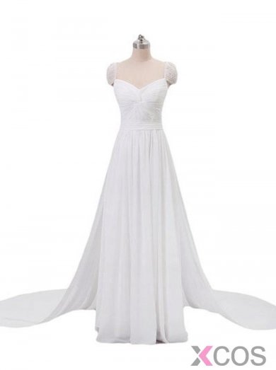 Simple Dress Hot-selling A-line Beading Capped Sweetheart Long Chiffon Wedding Dresses/Bridal Gown CHWD-7220