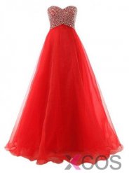 Ball Gown Sweetheart Floor-Length Chiffon Lace-up Red Long Prom Dress With Beading