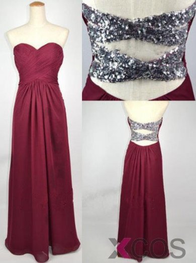 Simple Dress Elegant Sweetheart Burgundy Long Chiffon Prom Dresses/Bridesmaid Dresses/Party Dresses CHPD-7184