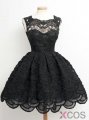 A-line Black Lace Scoop Neck Appliques Sleeveless Knee-length Homecoming Dress LAHD-70943