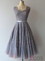 Classic 1950s Vintage Short Lace Prom Dress/Homecoming Dress with Sash