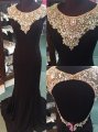 Scoop Neck Beaded Column Black Chiffon Sleeveless Prom Dress with Court Train