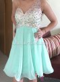 Simple-dress Hot-selling Beaded One-shoulder Mint-green Short Chiffon 2015 Homecoming Dresses/Party Dresses CHHD-70760