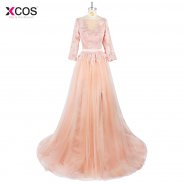 Abiye Arabic Dubai Tulle Muslim Evening Dresses Long Sleeves Women Lace Applique Kaftan Gown Scoop Long Evening Gown