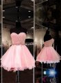 Cute Sweetheart A-line Organza Beading Lace Appliques Short /Mini Pink Homecoming Dresses Prom Gowns ORHD-7101