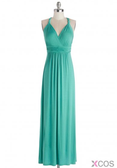 Blue V Neck Open Back Criss Cross A Line Long Bridesmaid Dress CHDB-80066