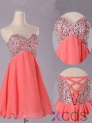 2015 Sexy A-line Sweetheart Short Chiffon Lace-up Beading Homecoming Dress CHHD-7230