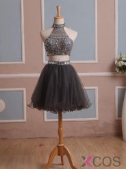 Simple-dress Handmade Two-pieces Short Sparkle Short 2015 Tulle Homecoming Dresses/Party Dresses/Cocktail Dress/Sweet 16 Dress TUPD-7429