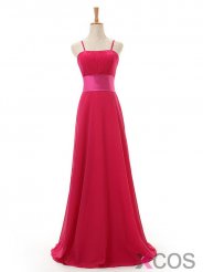 Cheap A-line Spaghetti Straps Floor Length Chiffon Red Bridesmaid Dresses LADT100012