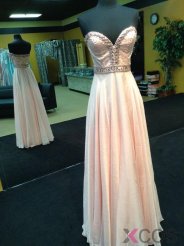 Elegant Peach Prom/Evening Dress - Chiffon A-Line Peach Sweetheart with Beading