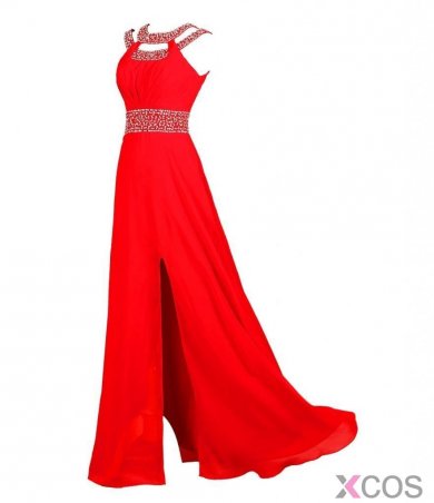 Simple Dress Elegant Beading Scoop Slit Long Chiffon Prom Dresses/Evening Dresses CHPD-7187