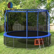 Comjoin 12 Foot Round Trampoline with Basketball Hoop and Safety Enclosure, Blue