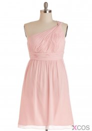 Simple One Shoulder Pink Short Knee Length Chiffon Bridesmaid Dress CHBD-80067