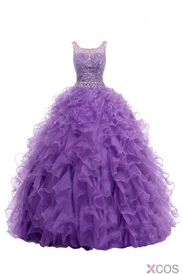 Modern STraps Beading Ball Gown Purple Quoncenera Dress Lace up