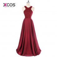 Burgundy Sleeveless Beads Mermaid Long Evening Dresses vestido longo Formal Party Prom Dresses 2018 vestido de festa