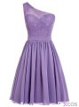 Sexy One-shoulder Chiffon Short Purple Prom/Homecoming Dress With Applqiues