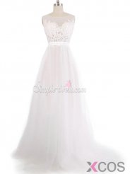 Simple-dress Elegant Scoop A-line White Tulle 2015 Wedding Dresses/Bridal Gown TUWD-70770