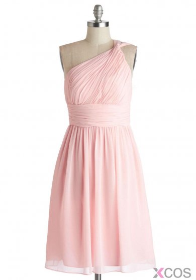 Simple Dress A-line One-shoulder Pink Chiffon Bridesmaid Dresses, Wedding Reception Dresses CHPD-7130