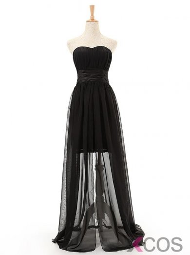 Charming A-line Sweetheart Floor Length Chiffon Black Bridesmaid Dresses CHPD-7260