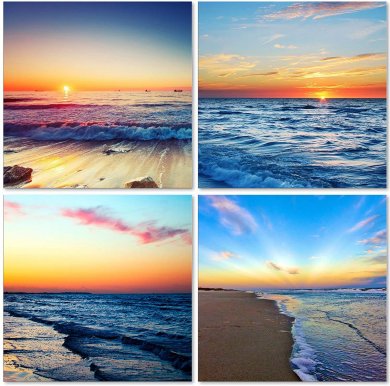 Sunsfun Beach Sunset Wall Art Giclee Canvas Sea Sunset Sunset Beach Wall Art Ocean Canvas Prints Wave Canvas Stretched and Framed Pictures Paintings Artwork for Living Room Home Decor,4 pcs/Set