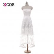 XCOS White Ivory Short Wedding Dress Lace Strapless Simple Bridal Gowns 2018 Real Sample vestido de noiva Zipper Back