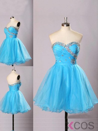 2015 Elegant A-line Sweetheart Mini Sleeveless Organza Beading Homecoming Dress ORHD-7312