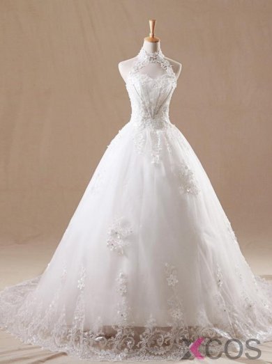 Fashion A-line Halter Floor-length Organza Wedding Dresses SADT50086