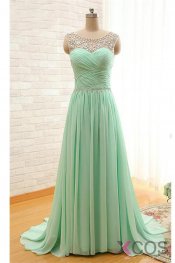 Mint Beaded Charming Backless Cheap Long Chiffon Prom Dresses OK24